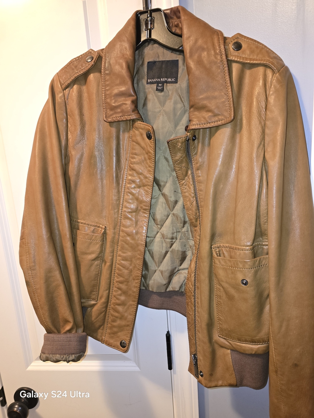 Banana Republic Tan Leather Bomber Jacket